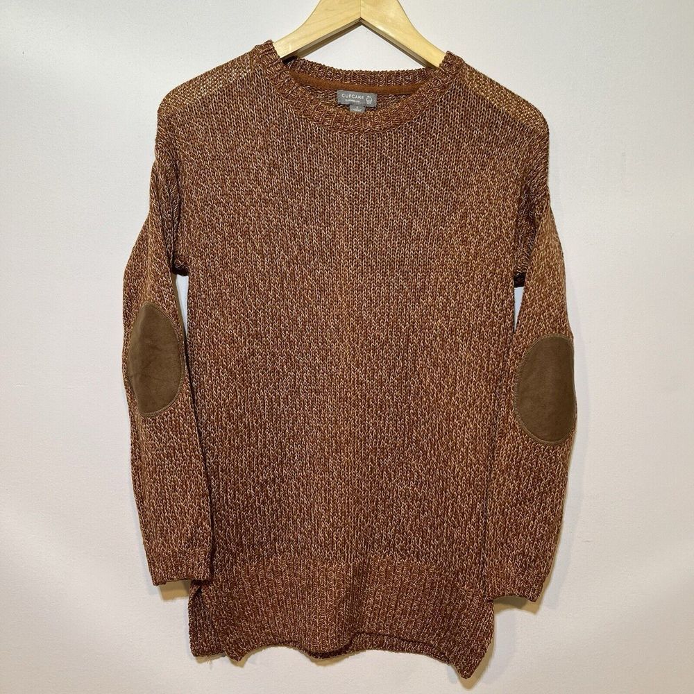 Cupcake Clothing LTD Women's Small Brown Sweater Crew Neck Elbow Patch